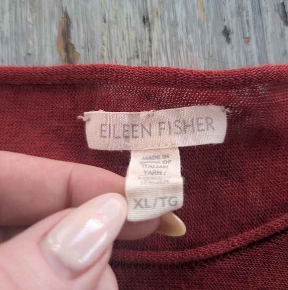 Eileen Fisher Linen Blend Knit Long Sleeve Blouse Red Women's XL - Picture 6 of 6